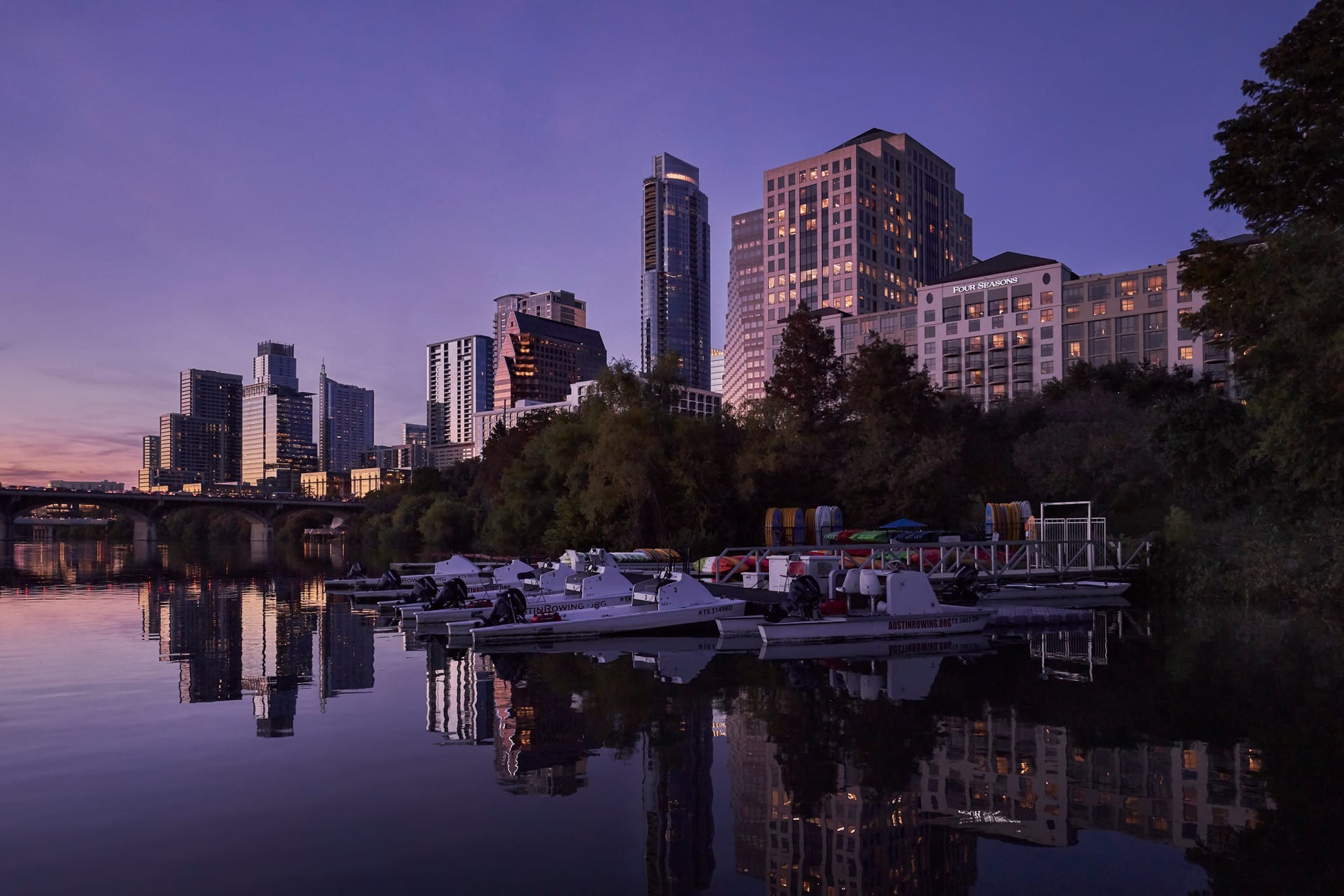 Four Seasons Hotel Austin by night
